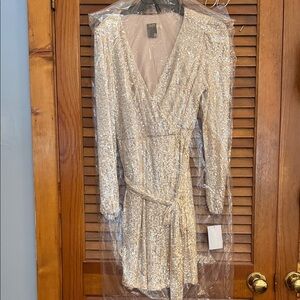 Taylor Silver Sequin Faux Wrap Dress